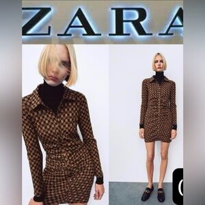 Zara Checkered Brown and Black Dress